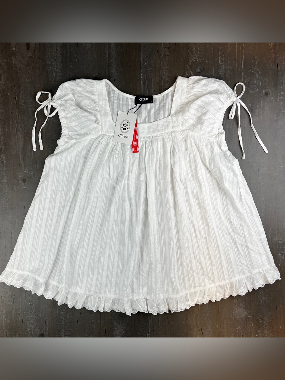 Cider White Cotton Tie-Sleeve Peasant Top